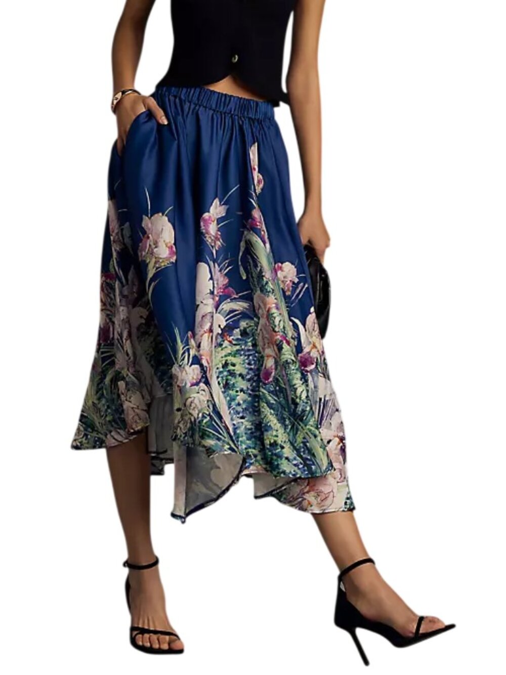 Anthropologie Sleek A-line Midi Skirt Navy Small